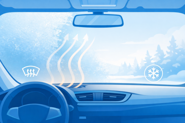 겨울철 차량 앞유리 성에 제거 일러스트