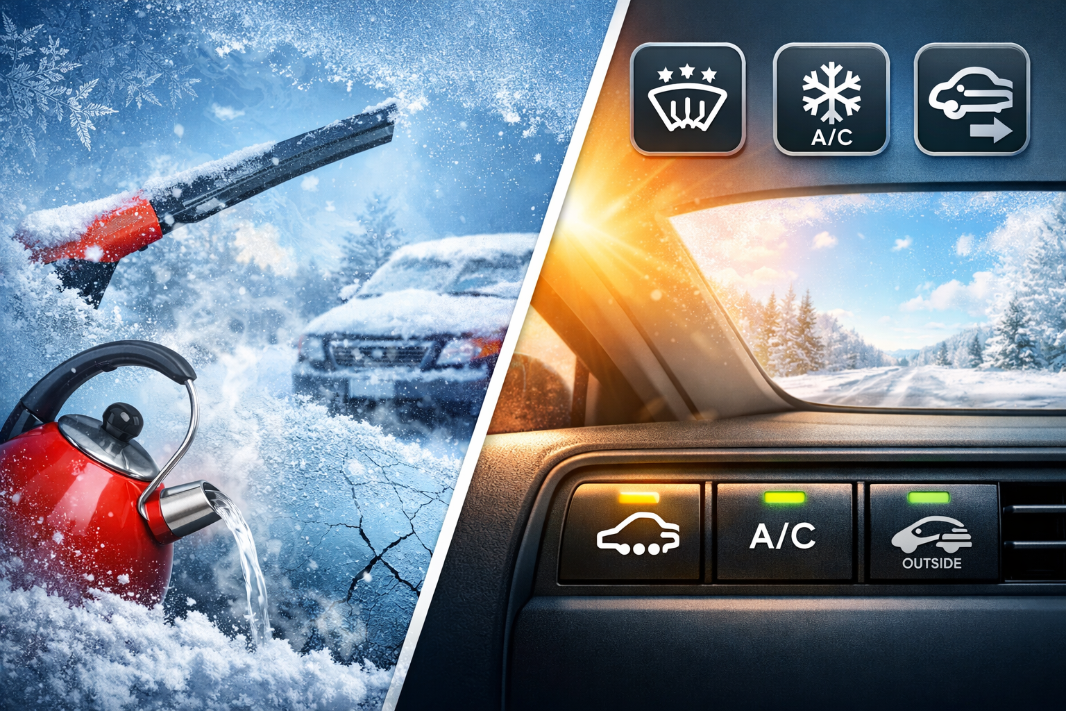 자동차 앞유리 성에와 관련된 일러스트